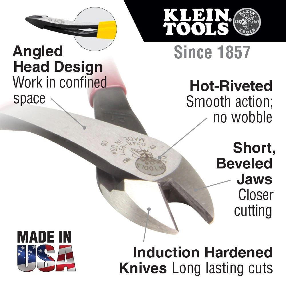 Klein D248-8 8" Angled Head, Short Jaw Diagonal Cutting Pliers 3 Klein D248-8 8" Angled Head, Short Jaw Diagonal Cutting Pliers - Image 3