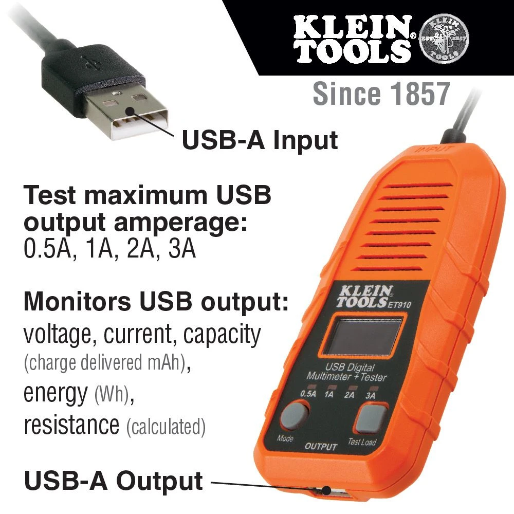 Klein ET910 USB-A Digital Meter And Tester 2 Klein ET910 USB-A Digital Meter And Tester - Image 2