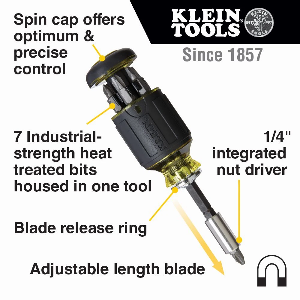 Klein 32308 8-in-1 Multi-Bit Adjustable Length Stubby Screwdriver 4 Klein 32308 8-in-1 Multi-Bit Adjustable Length Stubby Screwdriver - Image 4
