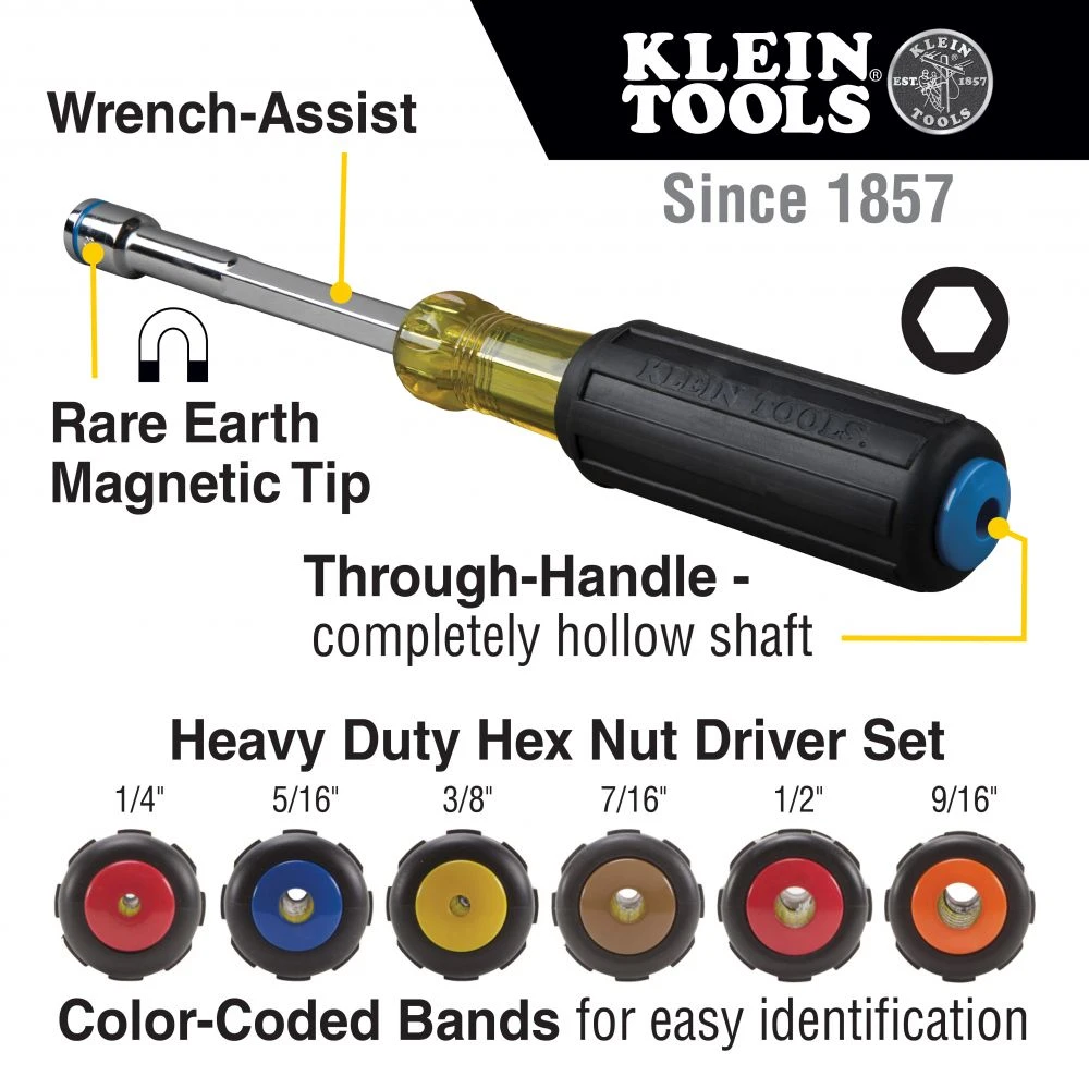 Klein 635-6 6-Piece Heavy Duty Magnetic Nut Driver Set 2 Klein 635-6 6-Piece Heavy Duty Magnetic Nut Driver Set - Image 2